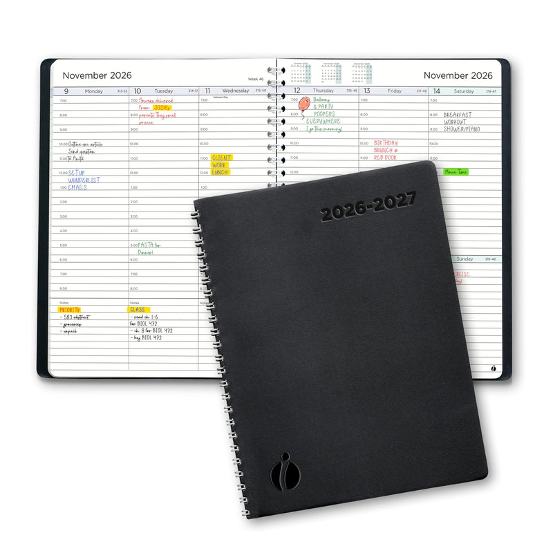 Academic Planner 2026-2027 - Hourly 2026-2027 Planner Weekly and Monthly - Appointment Book with Flexible Cover, Twin-Wire Binding - Simple Design