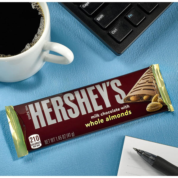 HERSHEY'S Milk Chocolate with Whole Almonds Candy Bars, 1.45 oz (36 Count) 1.45 Ounce (Pack of 36)