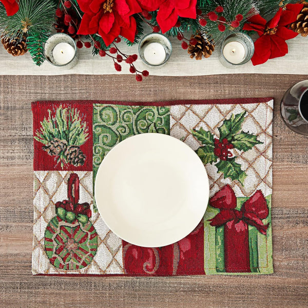 Juvale Rectangular Cloth Placemats - Durable Polyester Poinsettia Table Mats - Easy-Care Poinsettia Placemats - Versatile 6-Piece Indoor & Outdoor