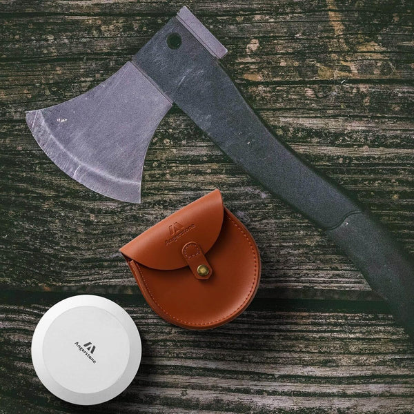 Angerstone Axe Sharpener - Multipurpose Axe/Hatchet Sharpening Stone - Whetstone Blade & Tool Sharpener, Dual Grit 180/320 Sharpening Puck with