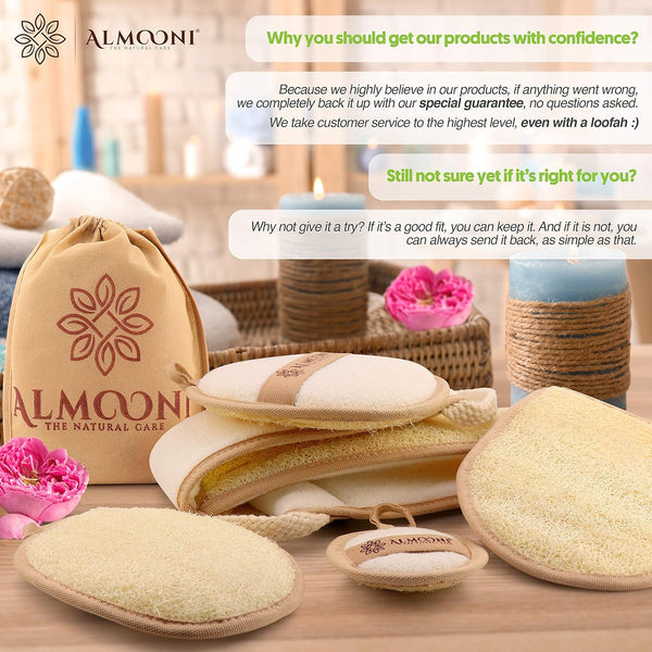 Almooni Natural Loofah Exfoliating Body Scrubber, Made with Natural Egyptian Shower Loofah Sponge, Bath Shower Loofah Sponge for Women and Men,