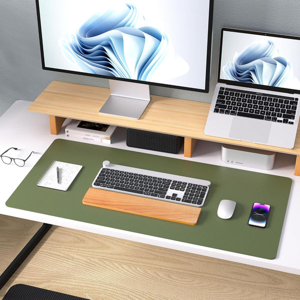 Aothia Desk Protector Mat, Mouse Pad, Non-Slip Waterproof PU Leather Desk Blotter, Laptop, Writing for Office and Home (23.6" x 13.7", Olive