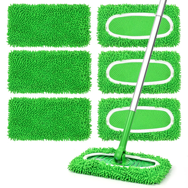 6Pcs Reusable Microfiber Mop Pads Compatible with Sweeper Mop, Replacement Wet Mopping pad Refills & Washable Dry Sweeping Cloths for