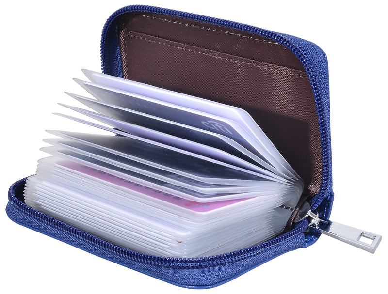 Easyoulife Genuine Leather Credit Card Holder Zipper Wallet With 26 Card Slots small Blue