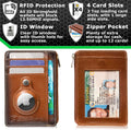 ID Stronghold RFID Blocking Front Pocket Wallet – Slim Minimalist Genuine Leather Wallet with Zipper Coin Pocket (Antiqued Brown)
