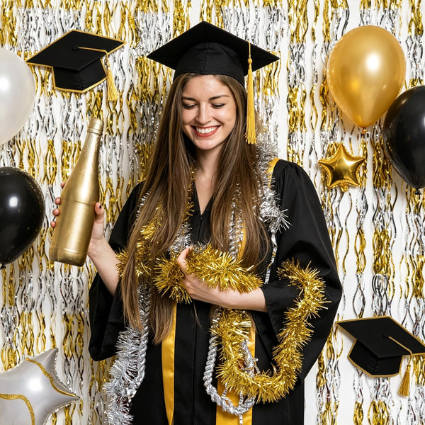 GOER Metallic Tinsel Foil Fringe Curtains Party Photo Backdrop Party Streamers for Birthday,Graduation,New Year Eve Decorations Wedding Decor (2