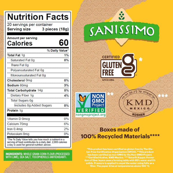 Sanissimo Salmas Salted, 20 packs of 3 Crackers, Oven Baked Corn Crackers, Gluten Free, Non GMO, Kosher Certified Salted (20PK)