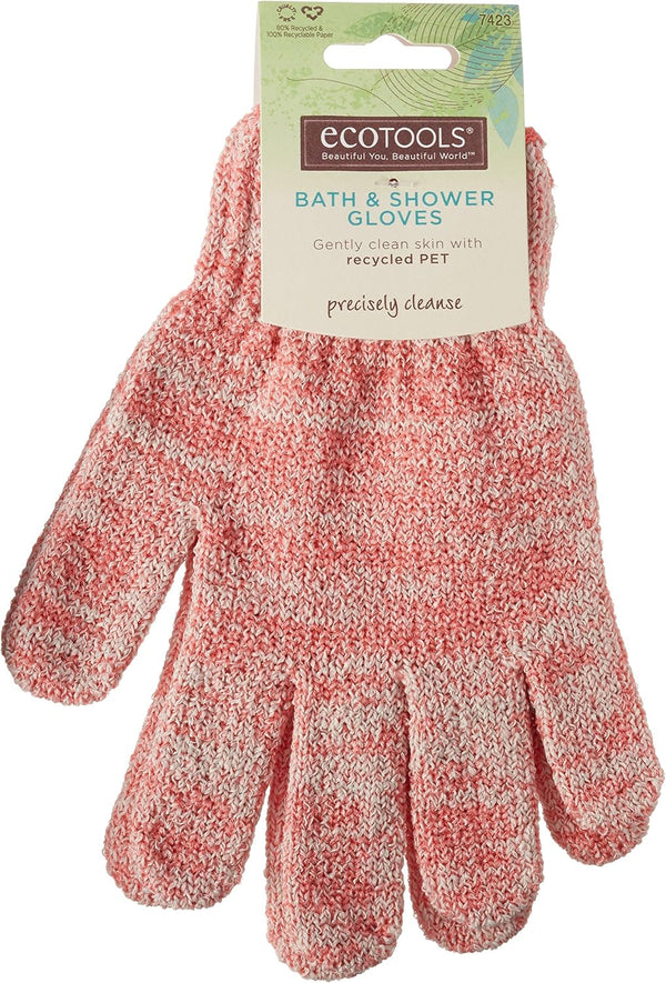 EcoTools Bath & Shower Gloves, Recycled Netting, Exfoliating, Gentle Cleansing for Whole Body, Fits All Hands, Green, 1 Pair 1 Pair (Pack of 1)