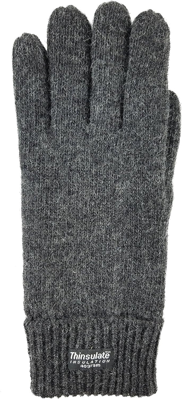 BRUCERIVER Men's Pure Wool Knitted Gloves | Insulated Fleece Lining Small-Medium Anthra