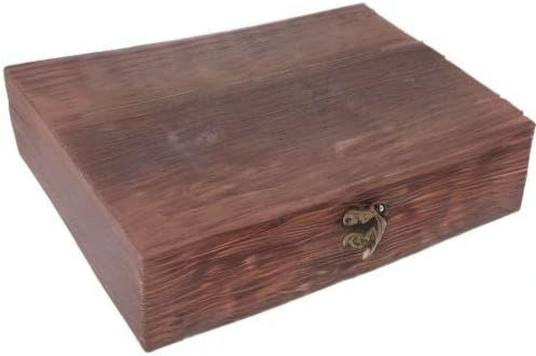 Housoutil Vintage Wooden Storage Box - Large Keepsake Box Container with Hinged Lid and Front Clasp - Wooden Treasure Box with Brass Latch Jewelry Storage