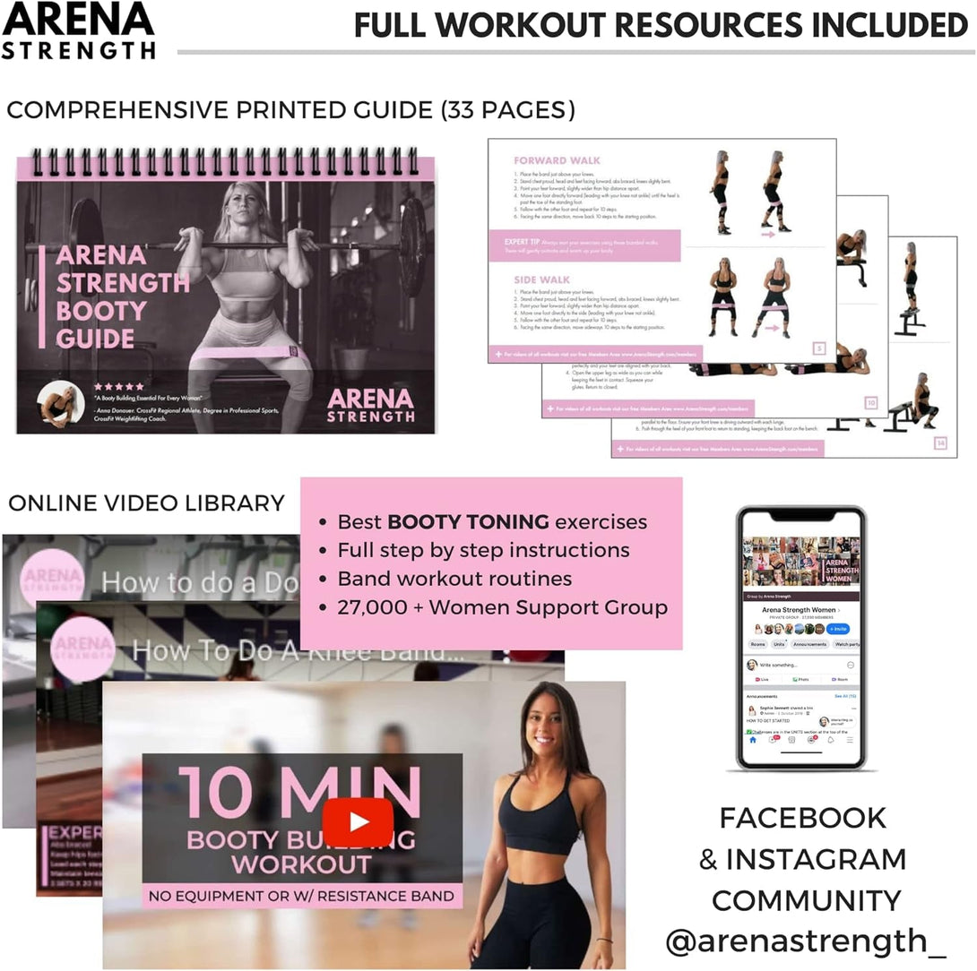 Arena Strength Fabric Booty Bands - Fabric Exercise Bands for Legs and Butt | Fabric Resistance Bands | Hip Resistance Bands with Workout Guide and Carry Case