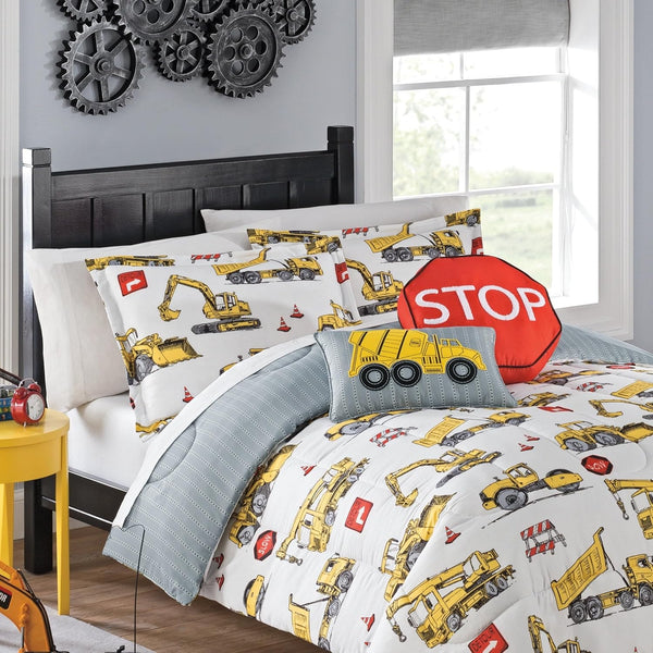 Waverly Kids under Construction Modern Graphic 3-Piece Reversible Comforter Set, Full/Queen, Multicolor