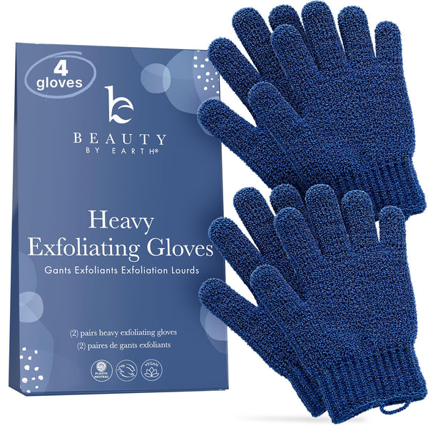 Beauty by Earth Exfoliating Glove (4 pcs, 2 Pairs) - Heavy Shower Gloves for Body Scrub | Exfoliates & Removes Dead Skin