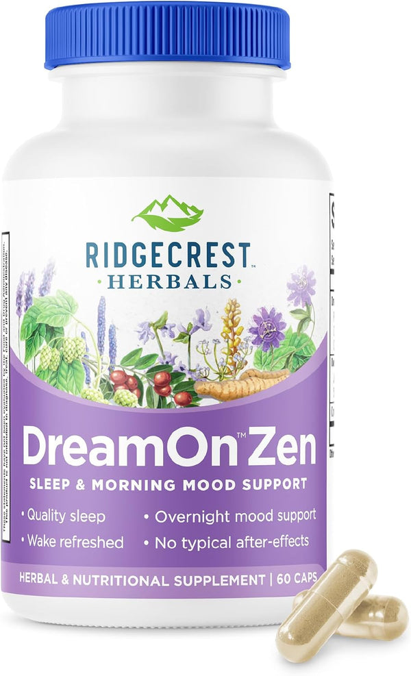 Ridgecrest Herbals Dreamon Zen, Sleep Support Supplement, Melatonin Free, Magnesium, 5-HTP, Lavender, Chamomile, Valerian, Lemon Balm for Adults