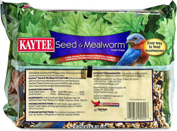 Kaytee Wild Bird Seed & Mealworm Seed Cake Food For Bluebirds, Chickadees, Woodpeckers and More, 1.4 Pound 1.4 Pound (Pack of 1)