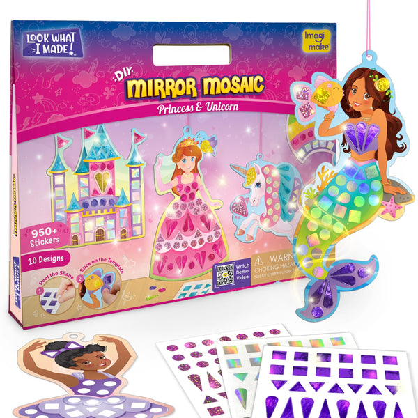 Imagimake Mirror Mosaic Princess & Unicorn Kids Art Set | DIY Art & Craft Kits | Foil Stickers for Kids | Travel Toys | Birthday Gift for Girls