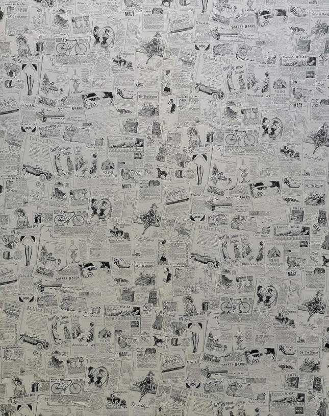 Vintage Newspaper Wallpaper, Self Adhesive Peel and Stick Wall Contact Paper Rol