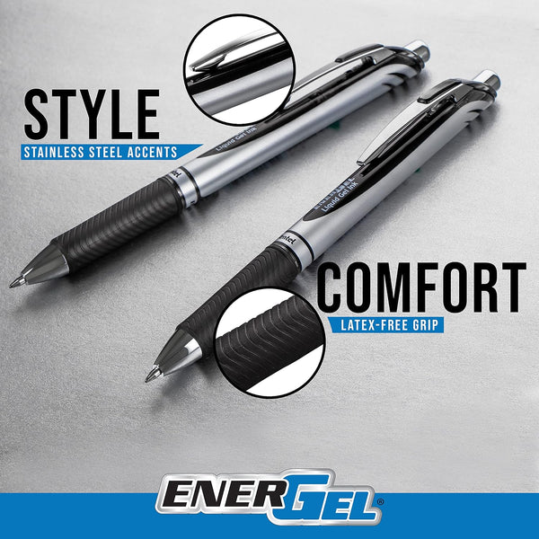Pentel EnerGel RTX Retractable Liquid Gel Pen, (0.7mm) Metal Tip, Medium Line, Navy Blue Ink, Box of 12 (BL77-CA) Blue 12 Count (Pack of 1) 12 Pack