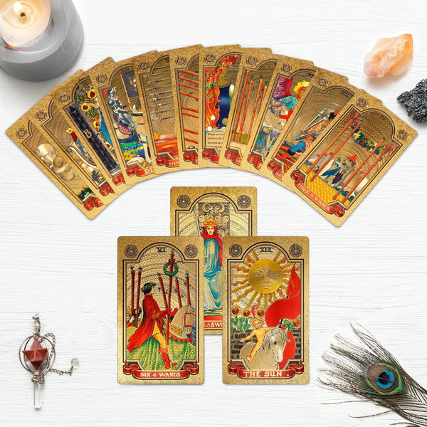 KIINO 78 Gold foil Tarot Cards with Guide Book Tarot Deck for Beginners and Professional Player with Box Tarot PVC Durable Waterproof Wrinkle
