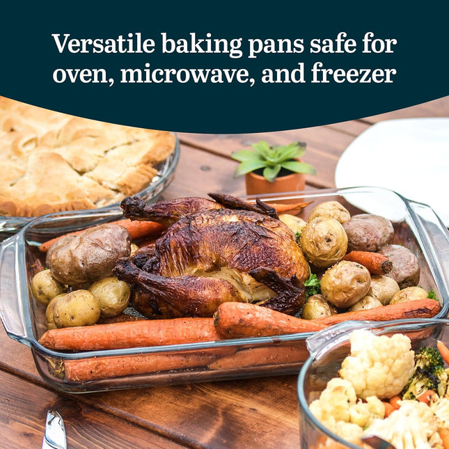 Libbey Baker'S Basics 3-Piece Rectangular Glass Casserole Baking Dish Set, Clear, 2 Qt, 2.7 Qt, 3.4 Qt, Transparent, Sta