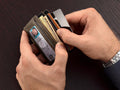Compact RFID Sleeve Wallet Premium Leather Minimalist Money Clip Card Holder 10 Cards Good Old Brown