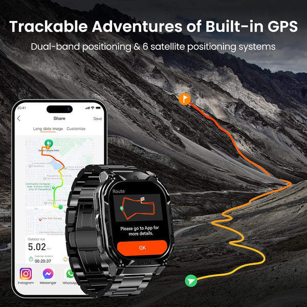 AMAZTIM GPS Smart Watch for Men, 6 Satellite Positioning, Compass, Stainless Steel Body, 50M Waterproof, 480mAh Extra-Large Battery, Answer/Make