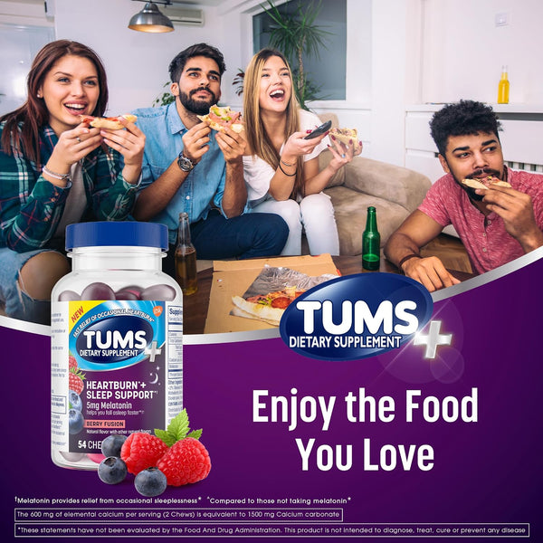 TUMS Chewy Bites Antacid Tablets Plus Sleep Support, Berry Fusion, 54 Count