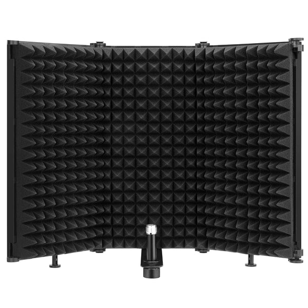Moukey Microphone Isolation Shield, Foldable Mic Shield with Triple Sound Insulation, Reflection Filter with 3/8" and 5/8" Mic Threaded Mount for