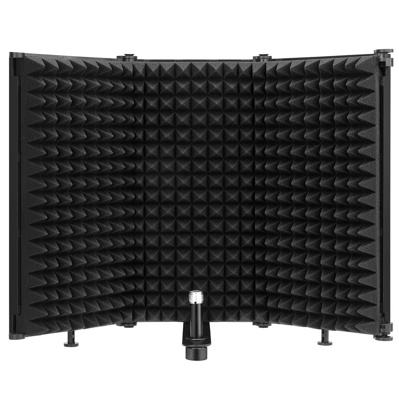 Moukey Microphone Isolation Shield, Foldable Mic Shield with Triple Sound Insulation, Reflection Filter with 3/8" and 5/8" Mic Threaded Mount for
