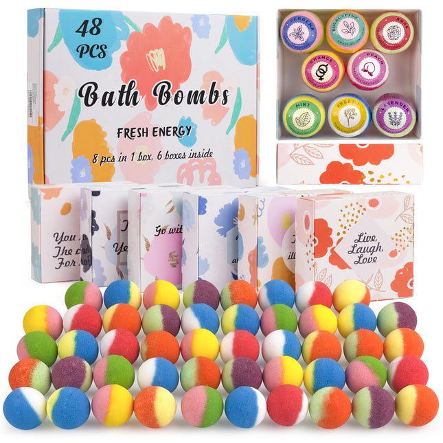 48 Natural & Organic Bath Bombs for Women and Kids, Rich in Essential Oils, Relaxation and Stress Relief, Bathbombs Gift