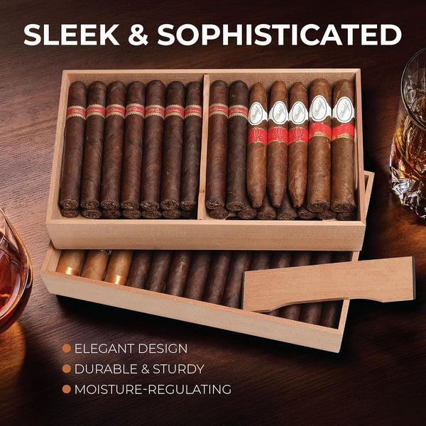 Mantello Cigars Spanish Cedar Cigar Tray - Adjustable Divider, Fits Large Humidors, for Humidor or Walk-in Closet 12.5" x 7.5"x 2.25