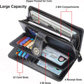 Lavemi Womens Large Capacity Genuine Leather RFID Blocking Wallets Wristlet Clutch Card Holder 1-waxed Black