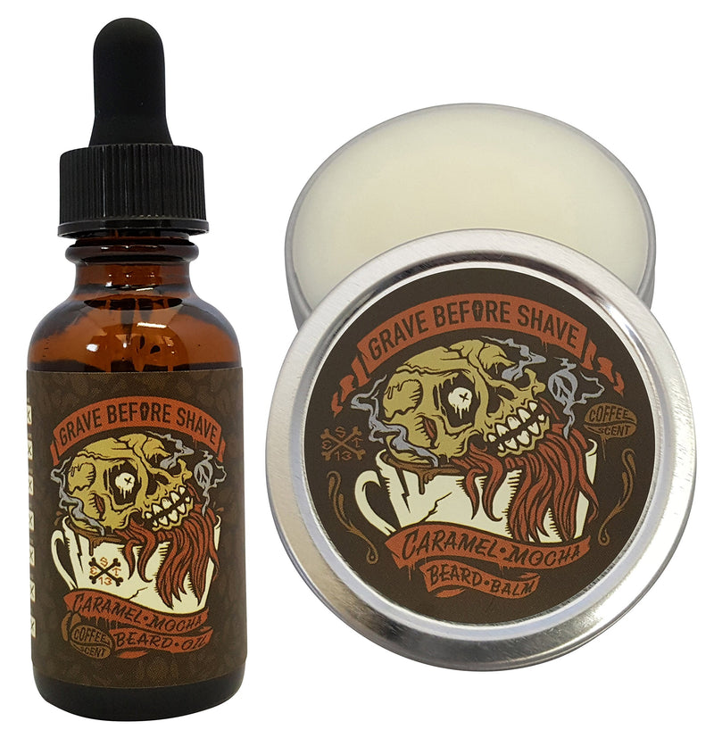 Grave Before Shave Caramel Mocha Beard Pack (Caramel Mocha Coffee Scented) 2 Piece Set