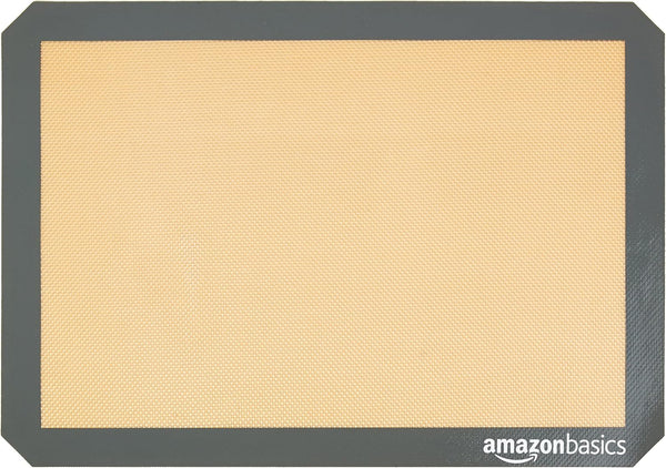 Amazon Basics Rectangular Silicone, Non-Stick Reusable, Food Safe Baking Mat, Pack of 2, 16.5"L X 11.6"W, New Beige/Gray
