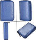 Easyoulife Genuine Leather Credit Card Holder Zipper Wallet With 26 Card Slots small Blue