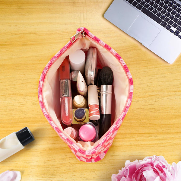 GUTGNK 2-Pack Makeup Bag For Women - Large Checkered Knitted Cosmetic Bags&Small Makeup Pouch Aesthetic Design Travel Toiletry Bag Skincare Bag