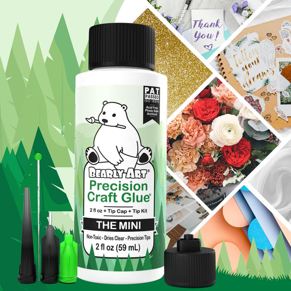 Bearly Art Precision Craft Glue - The Mini - 2fl oz with Tip Kit - Acid Free Archival - Strong Hold Adhesive - Ideal for Fine Paper Crafting