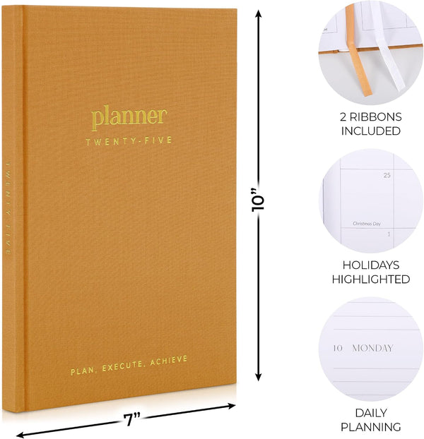 Beautiful 2025 Daily Planner - 7" x 10" Planner for Women or Men with Weekly & Monthly Spreads for Easy Planning - Beautiful Calendar Book to