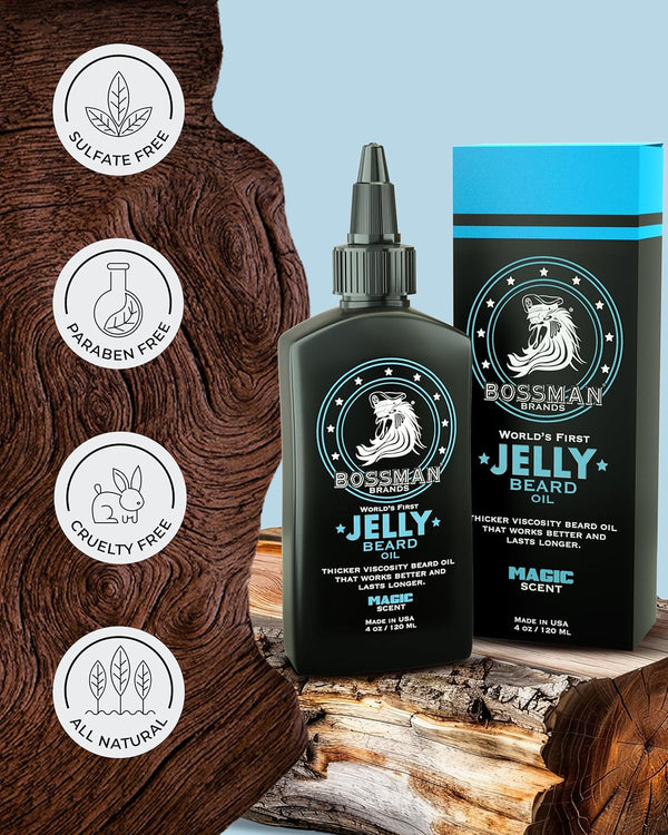 Bossman Jelly Beard Oil for Men (4 Oz, Magic Scent) Ã¢ÂÂ Softens, Moisturizes & Conditions with Natural Ingredients