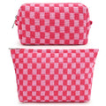 SOIDRAM 2 Pieces Makeup Bag Large Checkered Cosmetic Bag Capacity Canvas Mix Travel Toiletry Bag Organizer Cute Makeup Brushes Aesthetic