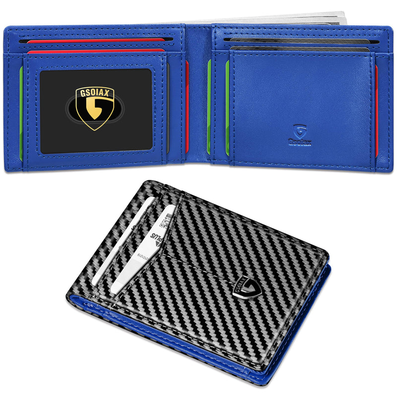 GSOIAX Novelty Slim Wallet for Men Leather Carbon Fiber RFID Blocking Minimalist Front Pocket Bifold mens Wallet with ID Window,12 Credit Card