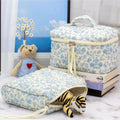 PAZIMIIK Cotton Makeup Bag for Women Large Quilted Travel Cosmetic Pouch Girls' Make up Organizer,Little Flower Blue