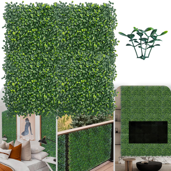 ODTORY Artificial Grass Wall Greenery Backdrop, 10X10 in 16P (11.2 sqft) | UV-Anti, Fake Ivy Vine Balcony Fence, Outdoor Privacy Screen, Green