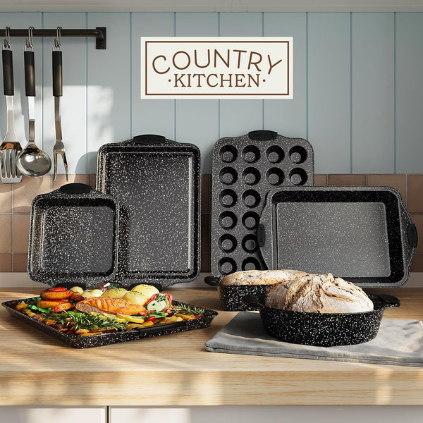 Country Kitchen Nonstick Stackable Bakeware Set - Durable, Easy Release Baking Set, Black, 10 Pcs Black - 10 Pcs