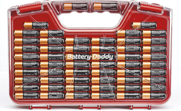 Ontel Battery Daddy Storage & Organizer Case w/Tester, Stores & Protects Up to 180 Batteries, Double-Sided, Clear Locking Lid, Secure Latches &