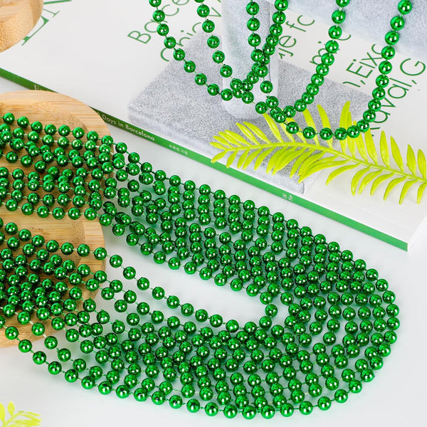 100PCS St Patricks Day Accessories, Green St. Patricks Day Beads Necklace, 33" Round Beads Irish Saint Patricks Necklaces Costume Bulk, Parade