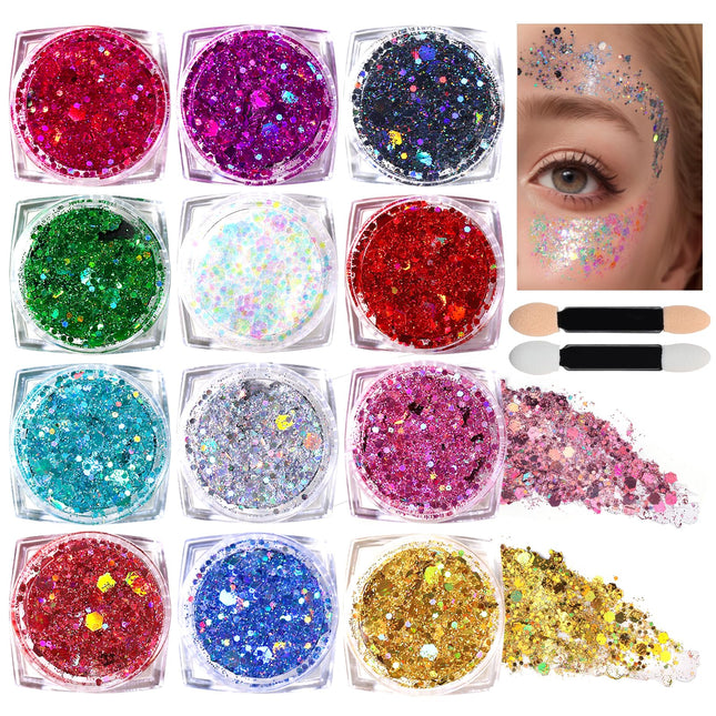 Teenitor Body Glitter Face Glitter Makeup Festival Glitter, 12 Colors Face and B