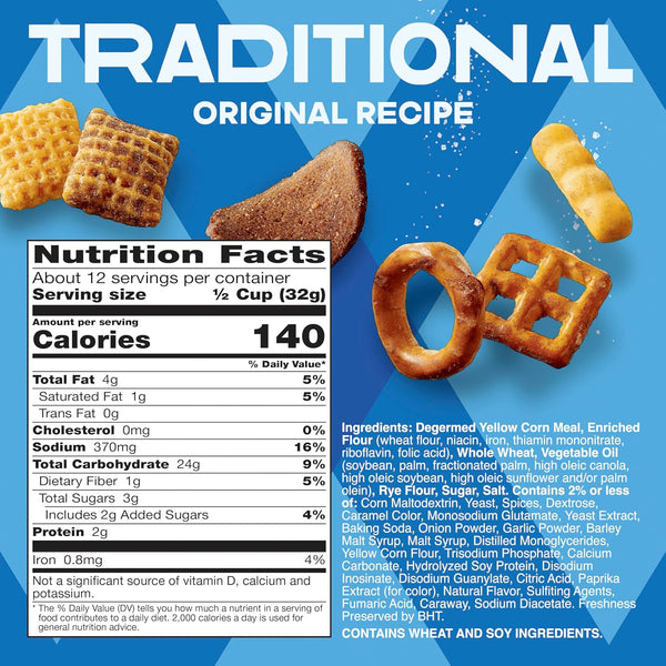 Chex Mix Traditional Original Recipe Snack Mix, Savory Snack Bag, Family Size, 13.5 oz Traditional 13.5 Ounce (Pack of 1)