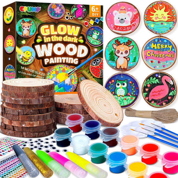 EPUMP Kids Wooden Painting Kit - Glow in the Dark Arts and Crafts Supplies for Girls Boys - Activities for Kids Creative Art Set Birthday Gifts