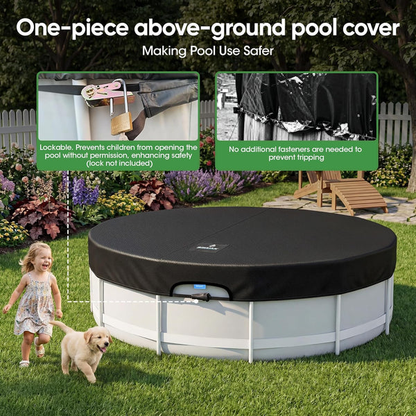 SIHAIAN 12 Ft Round Pool Cover, with Automatic Drain Pool Cover, Patented One-Piece Tensioning System Above Ground Pool Cover, Preventing